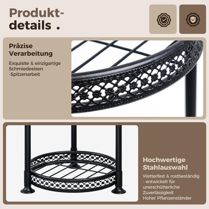 Bamworld Blumenständer Hoch Schwarz – Pflanzenständer aus Metall für Balkon & Wohnzimmer – Elegantes