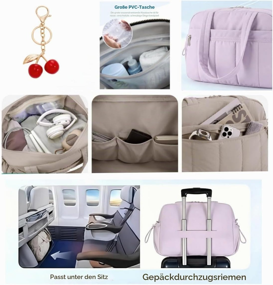 Puffer Reisetasche Damen, Sporttasche Gym Travel Bag, Handgepäck Tasche Weekender mit PVC nasse Tasc