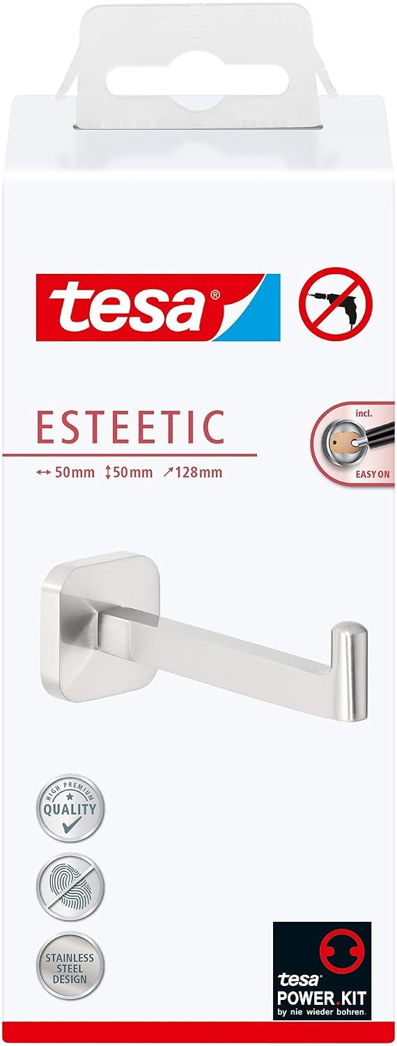 tesa ESTEETIC Ersatzrollenhalter für Toilettenpapier, verchromt - zur Wandbefestigung ohne Bohren, i