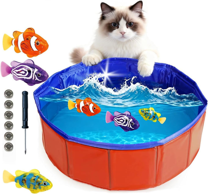 Katzen Pool Spielzeug mit Fischspielzeugen, faltbares Katzenspielzeug Wasser, interaktives Wasserspi