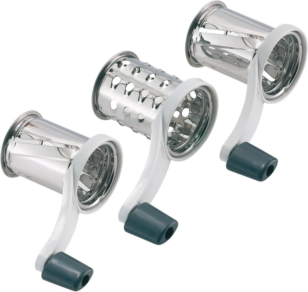 Westmark Trommelreibe/-hobel mit 3 Schneidtrommeln und integriertem Stössel, Rostfreier Edelstahl/Ku