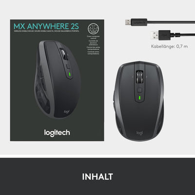 Logitech MX Anywhere 2S Bluetooth Edition kabellose Maus, mehrere Oberflächen, superschnelles Scroll