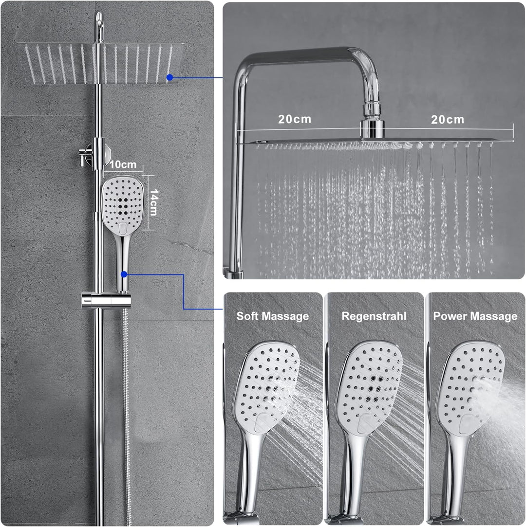 JOHO Duschset ohne Armatur, chrom, Edelstahl Duschsystem, Regendusche set, Überkopfbrause set, Dusch