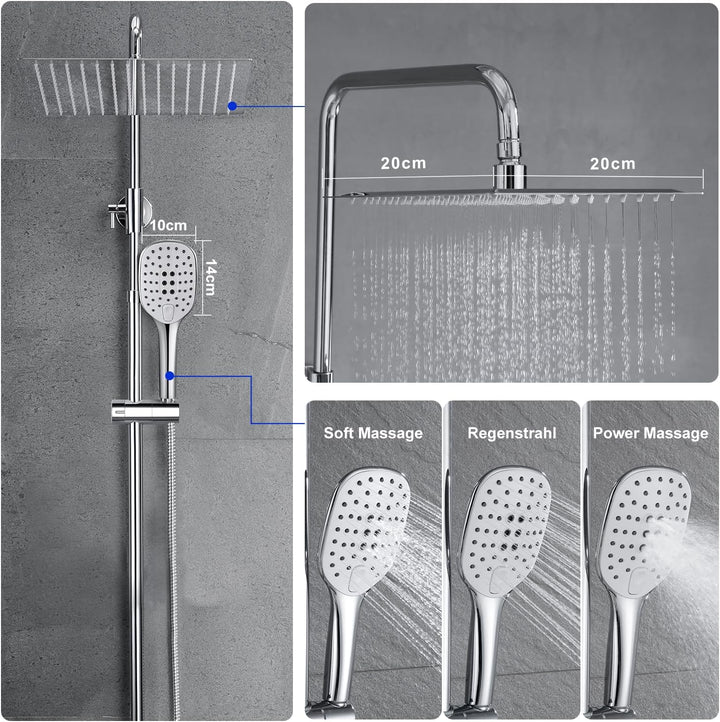 JOHO Duschset ohne Armatur, chrom, Edelstahl Duschsystem, Regendusche set, Überkopfbrause set, Dusch