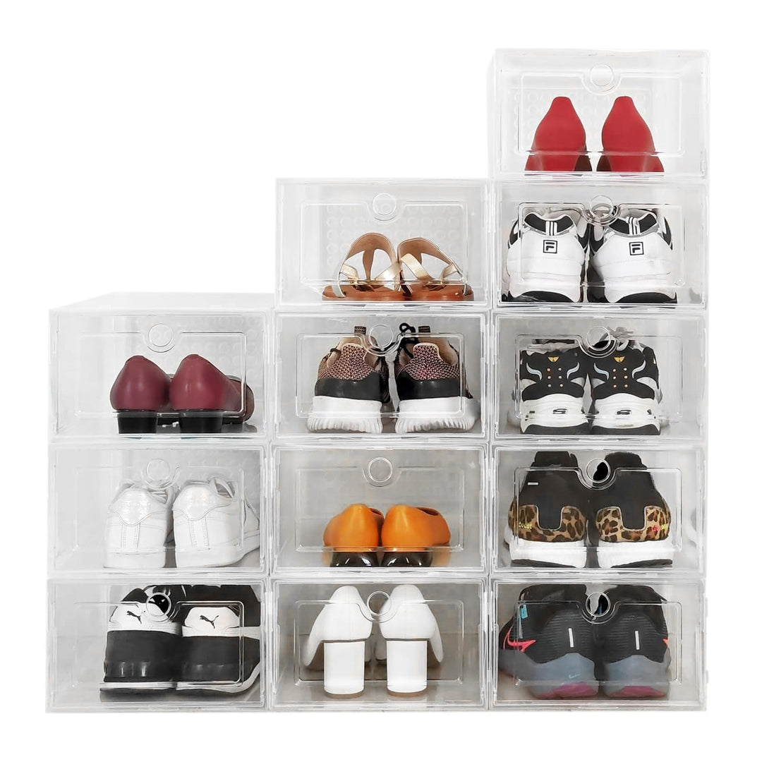 ABBAware Aufbewahrungsboxen für Schuhe bis Grösse 43, transparente stapelbare Schuhorganizer, 12er P