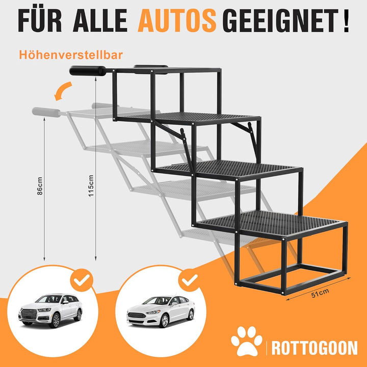 ROTTOGOON Hunderampe Auto Klappbar breite 4-stufige Hundeautotreppe zusammenklappbare mit Rutschfest