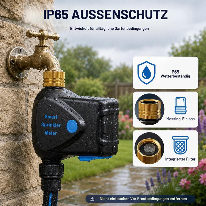 WLAN Bewässerungscomputer mit Durchflussmesser und Messinganschluss | Smart Life App-Steuerung ohne