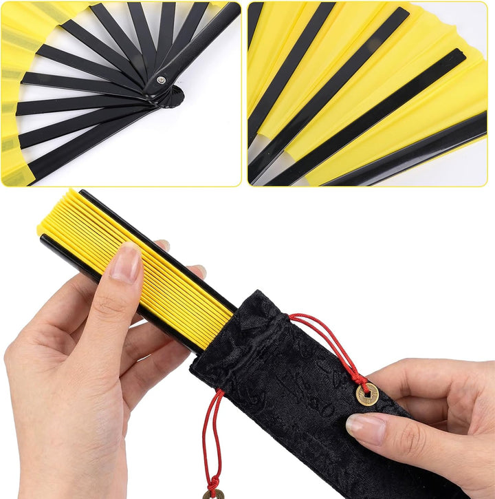 baotongle 2 Stück Grosse Faltbare Seide Hand Fächer Chinesischer Tai Chi Faltender Handfächer Nylon