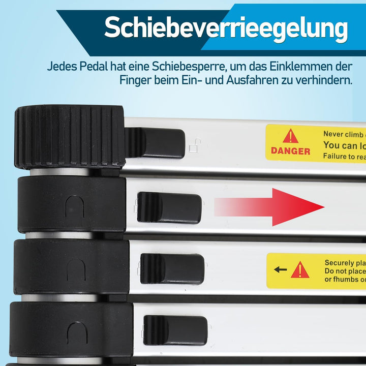 Fiqops 3.2M Aluminium Teleskopleiter, Ausziehbare Leiter 150 kg Belastbarkeit, Rutschfester Aluleite