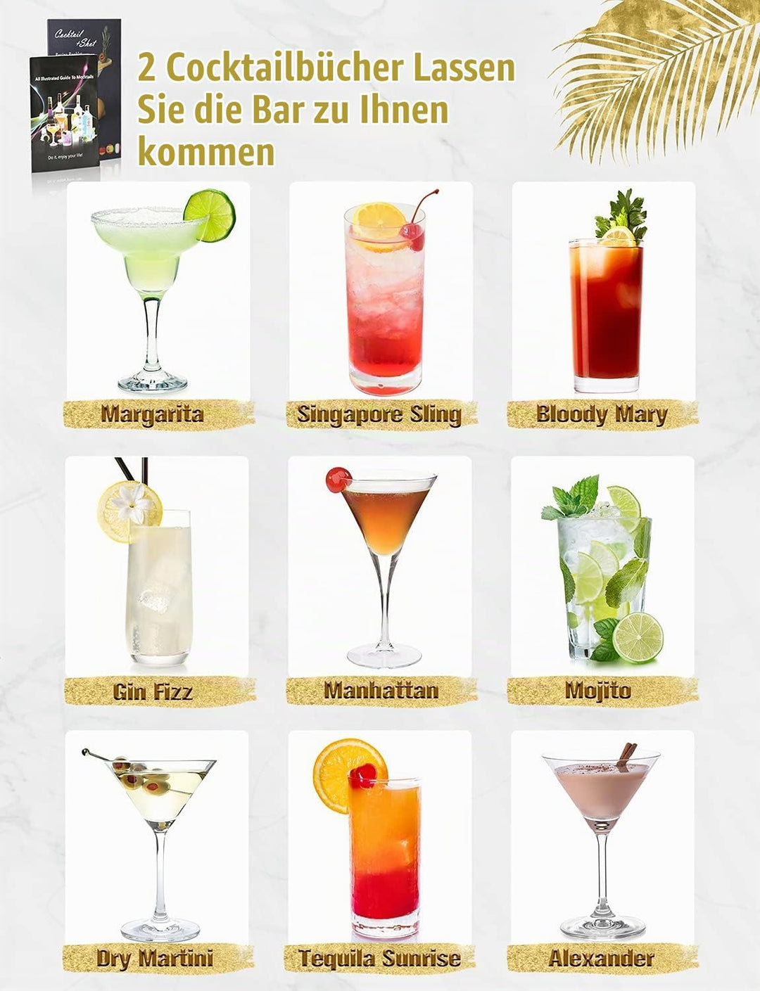 YISSVIC Cocktail Set 22 Stück Cocktail Barzubehör Mix Set Edelstahl Cocktailshaker 750ml mit Holzstä