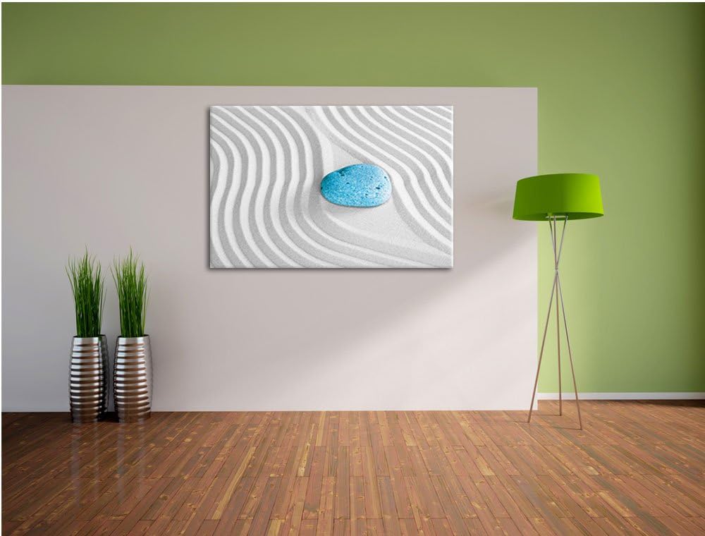 Ein Stein im Sand mit Wellenmuster schwarz/weiss Format: 100x70 auf Leinwand, XXL riesige Bilder fer