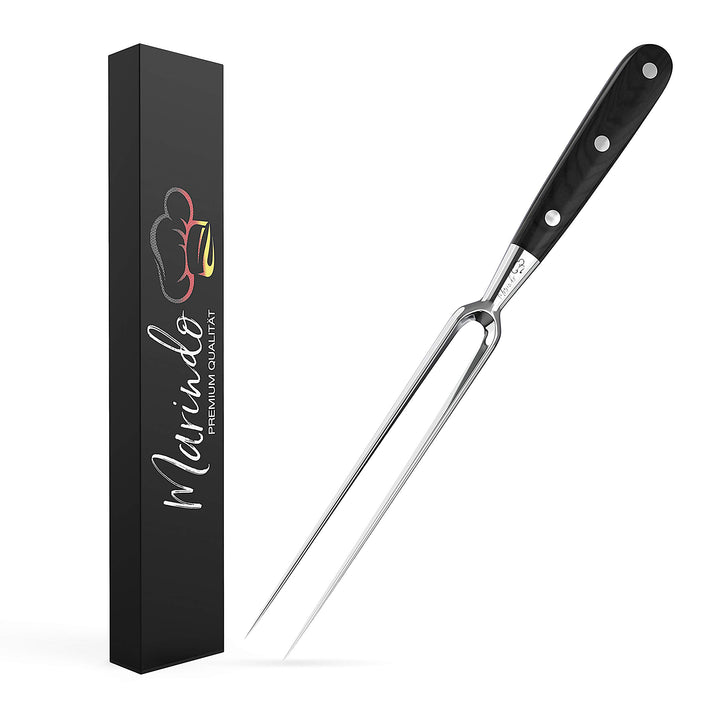 Marindo Profi Fleischgabel Edelstahl 31,5cm | Fleischgabel mit Holzgriff & 17cm Klingenlänge | Grill