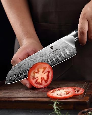 Küchenmesser aus Pulverstahl, Japanisches Kochmesser Santokumesser, 18 cm Professionelle Chefmesser