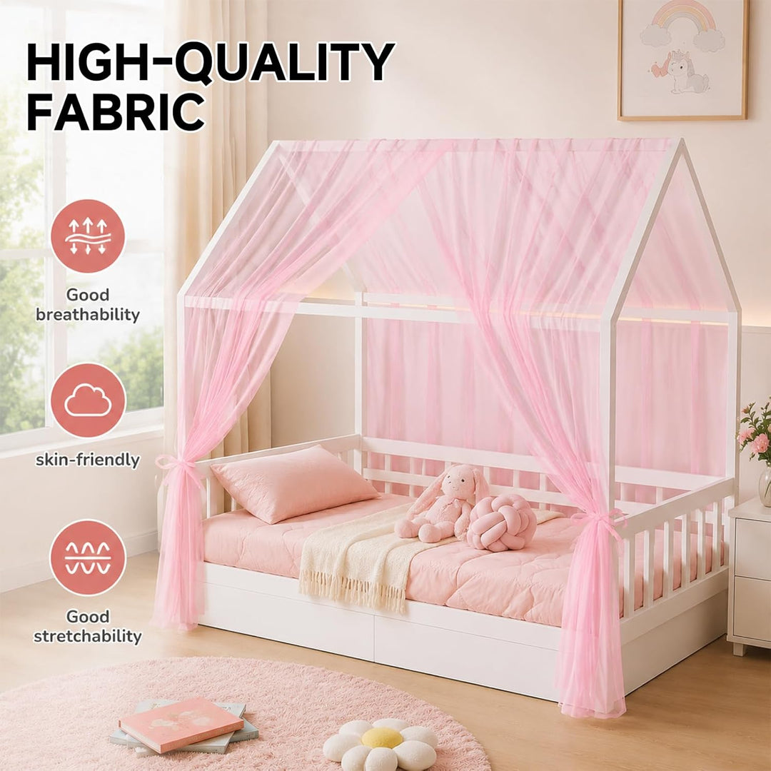 Betthimmel für Hausbett, 2 Stück Kinderzimmer Himmel 350x150cm, Hausbett Himmel aus Baumwoll-Musseli