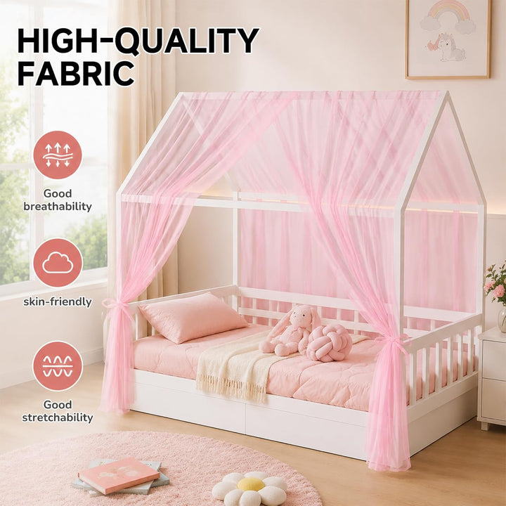 Betthimmel für Hausbett, 2 Stück Kinderzimmer Himmel 350x150cm, Hausbett Himmel aus Baumwoll-Musseli