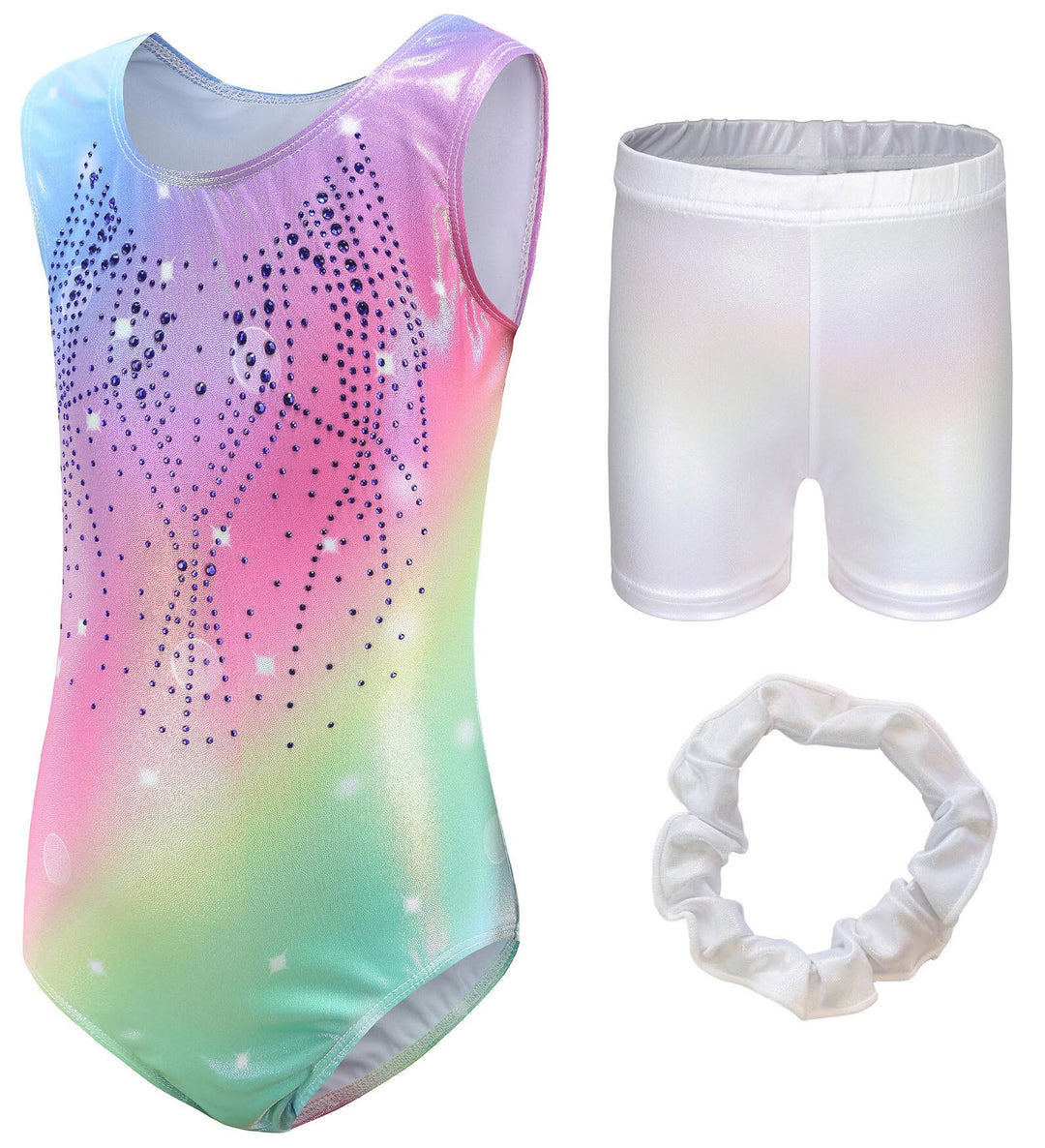 SEAUR Mädchen Turnanzug Turnshorts Haarband Set Kinder Turnen Trikot Shorts Gymnastik Ärmellos/Langa