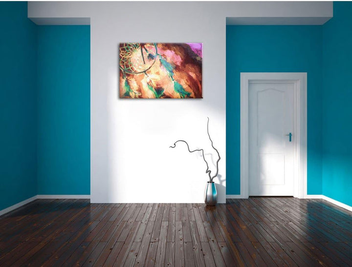 Traumfänger Pinsel Effekt, Format: 100x70 auf Leinwand, XXL riesige Bilder fertig gerahmt mit Keilra