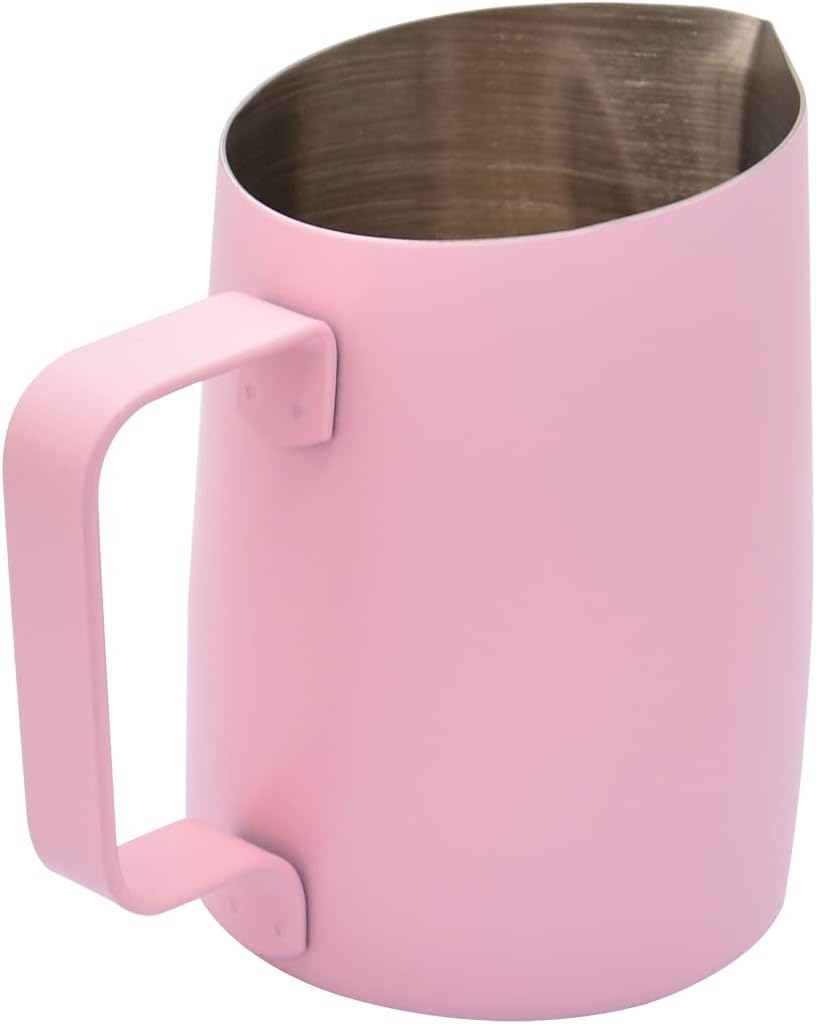Espresso-Dampfkrug, Espresso-Milchaufschäumkrug aus Edelstahl, Kaffee-Latte-Kunstbecher, 420 ml, Ros