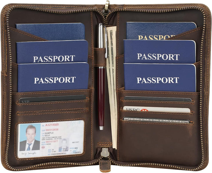 Polare Reisepasshülle aus Vollnarbenleder, für Damen und Herren, RFID-blockierend, für 6 Reisepässe