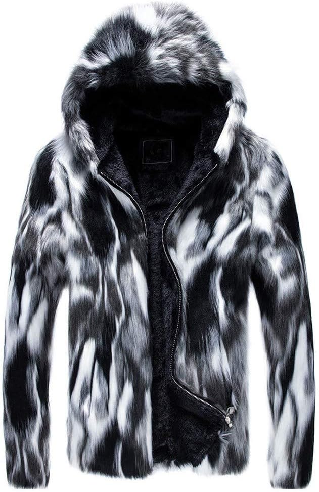 Celucke Pelzmantel Herren Kunstpelz Mantel mit Kapuze Plüsch Strickjacke Winterjacke Warme Felljacke