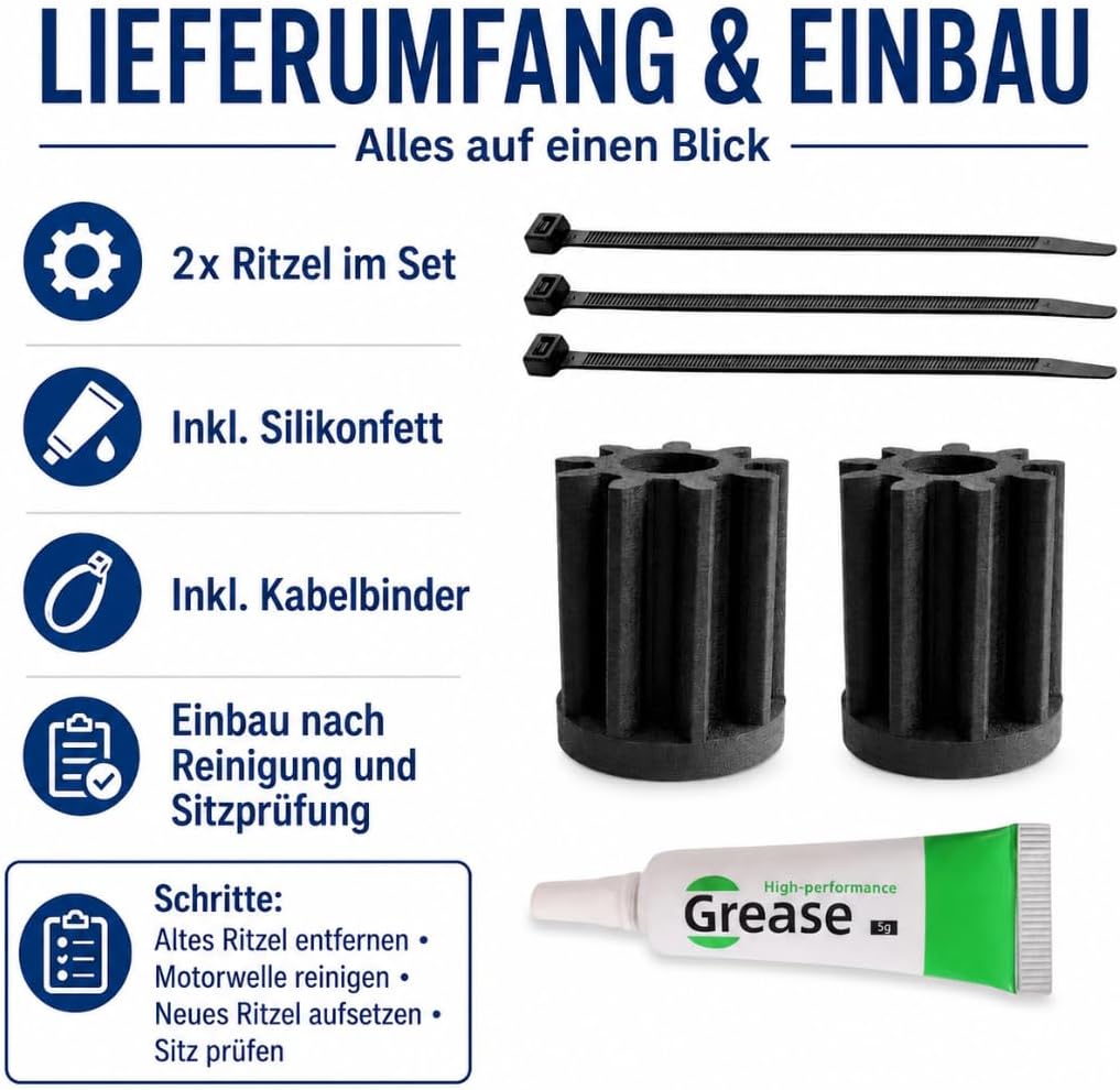 Ritzel Set passend für Thermomix TM5 TM6, 2 Stück Verriegelungsmotor Zahnräder mit Fett und Kabelbin