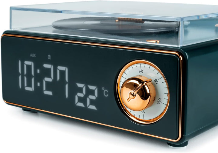 Bigben Bluetooth-Lautsprecher, Wecker in Form einer Scheibe, Dunkelgrün
