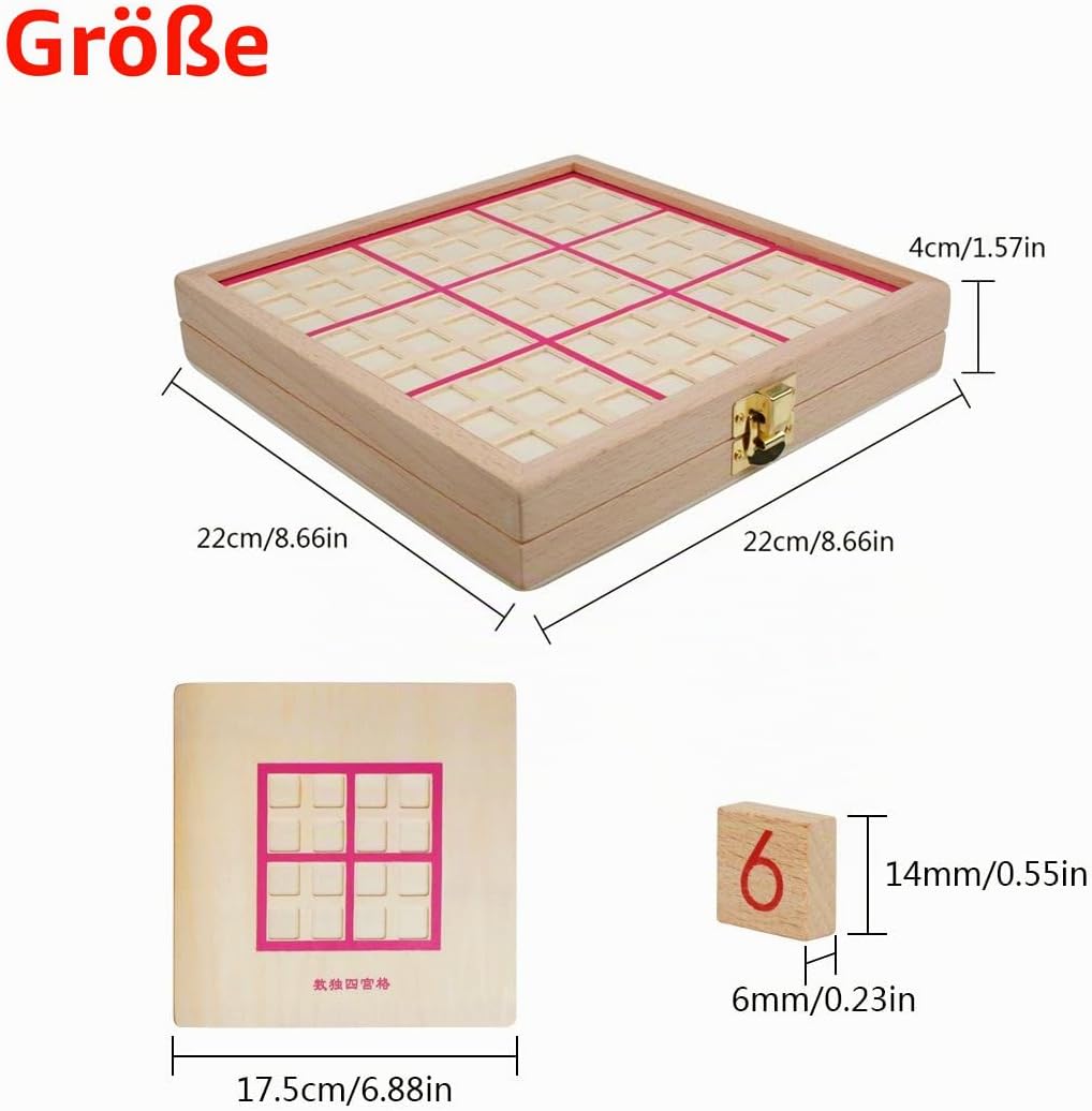 Andux Zone Sudoku Brett Kasten 3-in-1 hölzerne Zahl Platz Spielzeug SD-03 (Rosa), Rosa