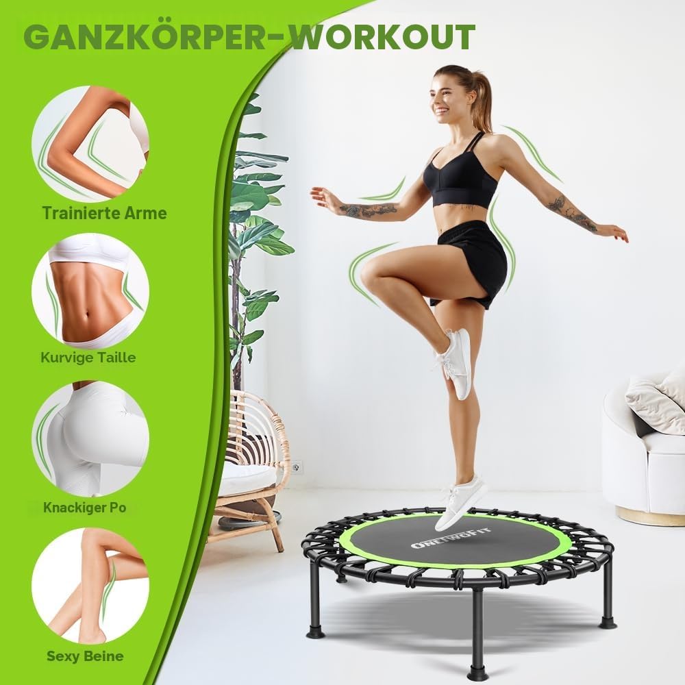 ONETWOFIT 114cm Trampolin lndoor,Rückprall Trampolin für Erwachsene, Leises Mini Trampolin für das O