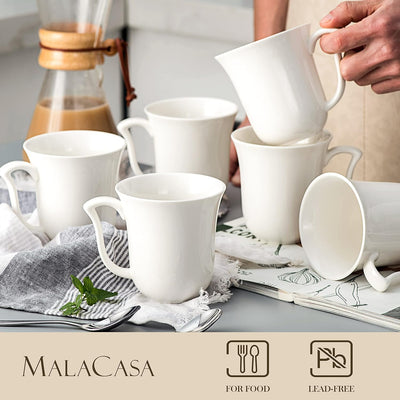 MALACASA, Serie Amparo, 6 TLG. Kaffeeservice Cremeweiss Porzellan Kaffeetasse 340ml Becher