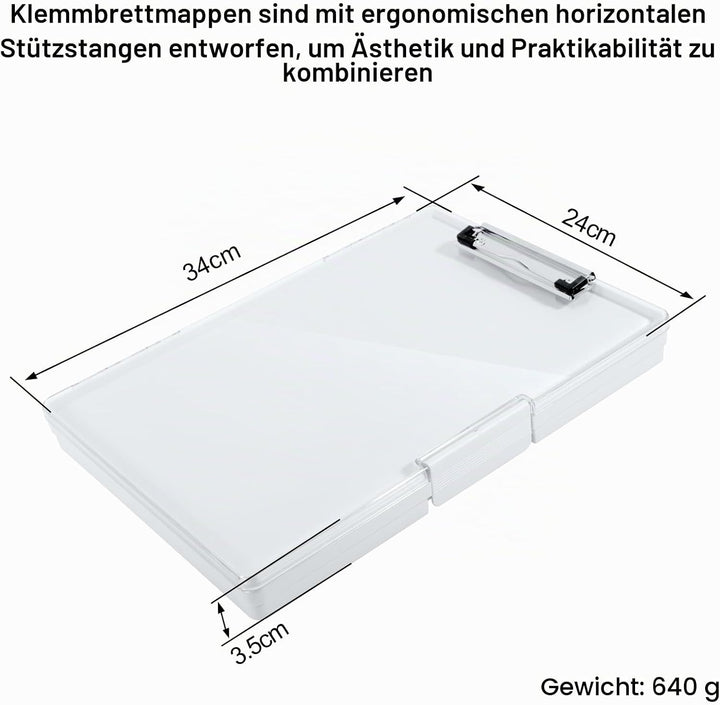 FRETONBA Klemmbrett a4 mit Aufbewahrungsfach,Kunststoff-Klemmbrett mit Ablage, Leichtes Zwischenabla