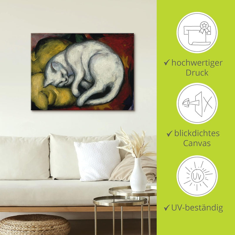 ARTland Leinwandbild Wandbild Bild auf Leinwand 60x45 cm Wanddeko Haustier Katzenbett Die weisse Kat