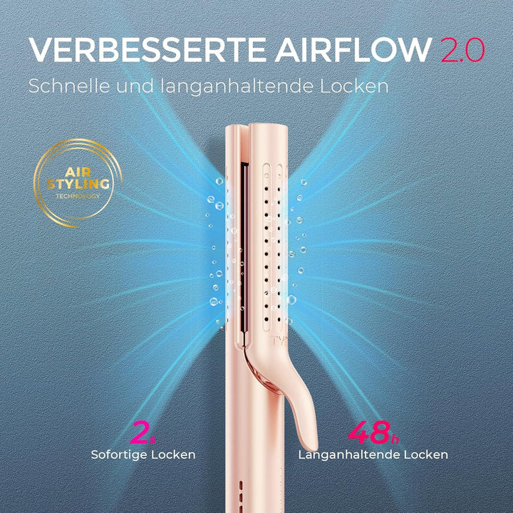 TYMO Airflow Glätteisen Locken und Glätten - Ionen Haarglätter und Lockenstab 2 in 1 für Schnell Glä