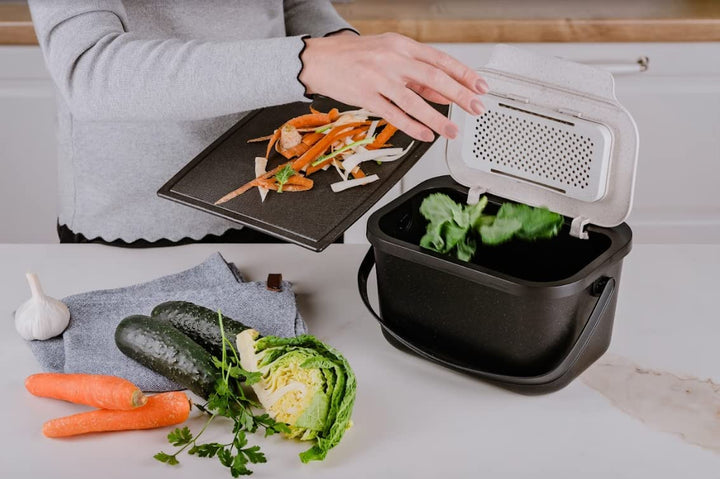 Biomülleimer Küche 4,5L Komposteimer, Küchen Mülleimer, Braun mit Deckel, Bio für Obst und Gemüseabf