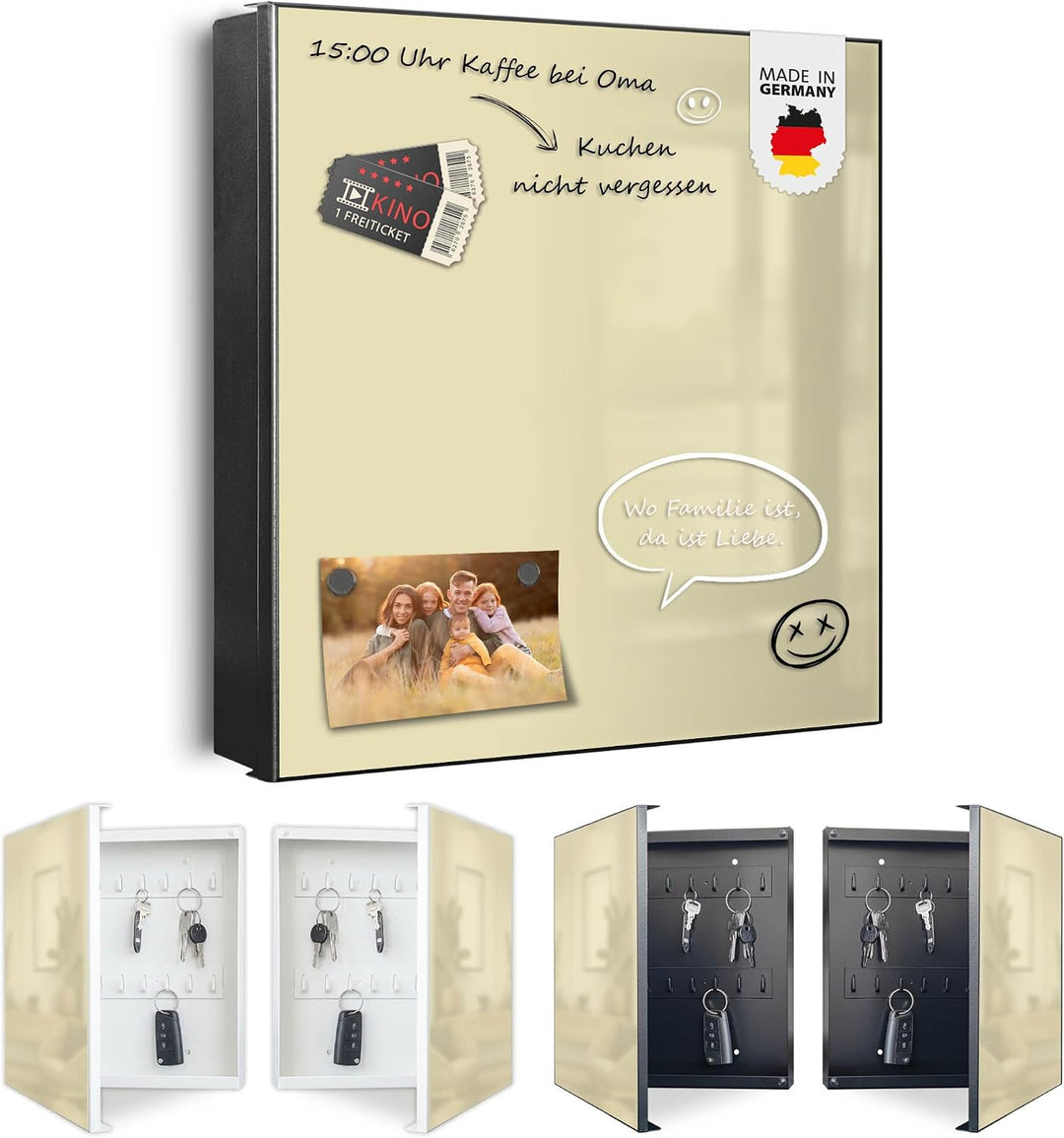 banjado Grosser Schlüsselkasten Metall - Schlüsselbox 30x30cm mit 32 Haken - Schlüsselkasten modern