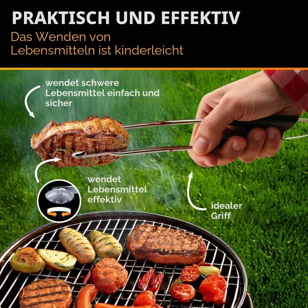 Durandal Selection Grillzange aus Edelstahl, Küchenhelfer für Aussen- und Innenbereich, silberfarben