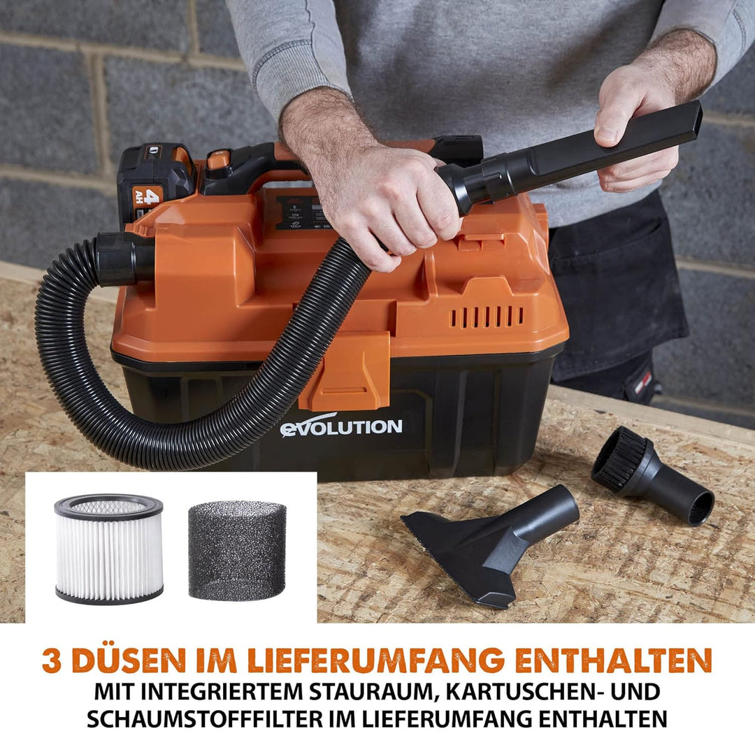Evolution Power Tools R11VAC-Li Kabelloser Nass- und Trockensauger und Staubabsauger mit leistungsst