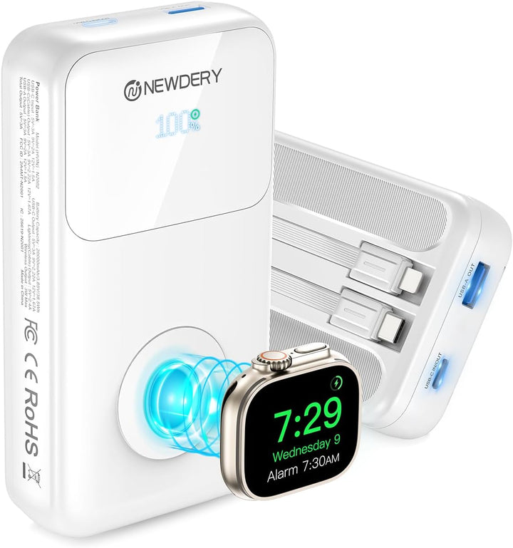 NEWDERY Powerbank für Apple Watch & iPhone Ladegerät 20000mAh Drahtloses Ladestation Power Bank, Sch