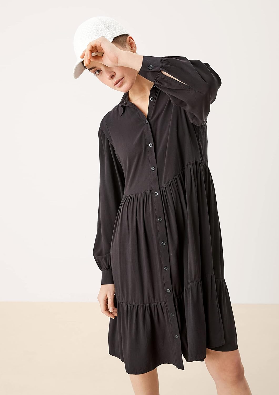 Q/S designed by - s.Oliver Damen Kleid Kurz Regular Fit Dress 36 Grau/Schwarz, 36 Grau/Schwarz