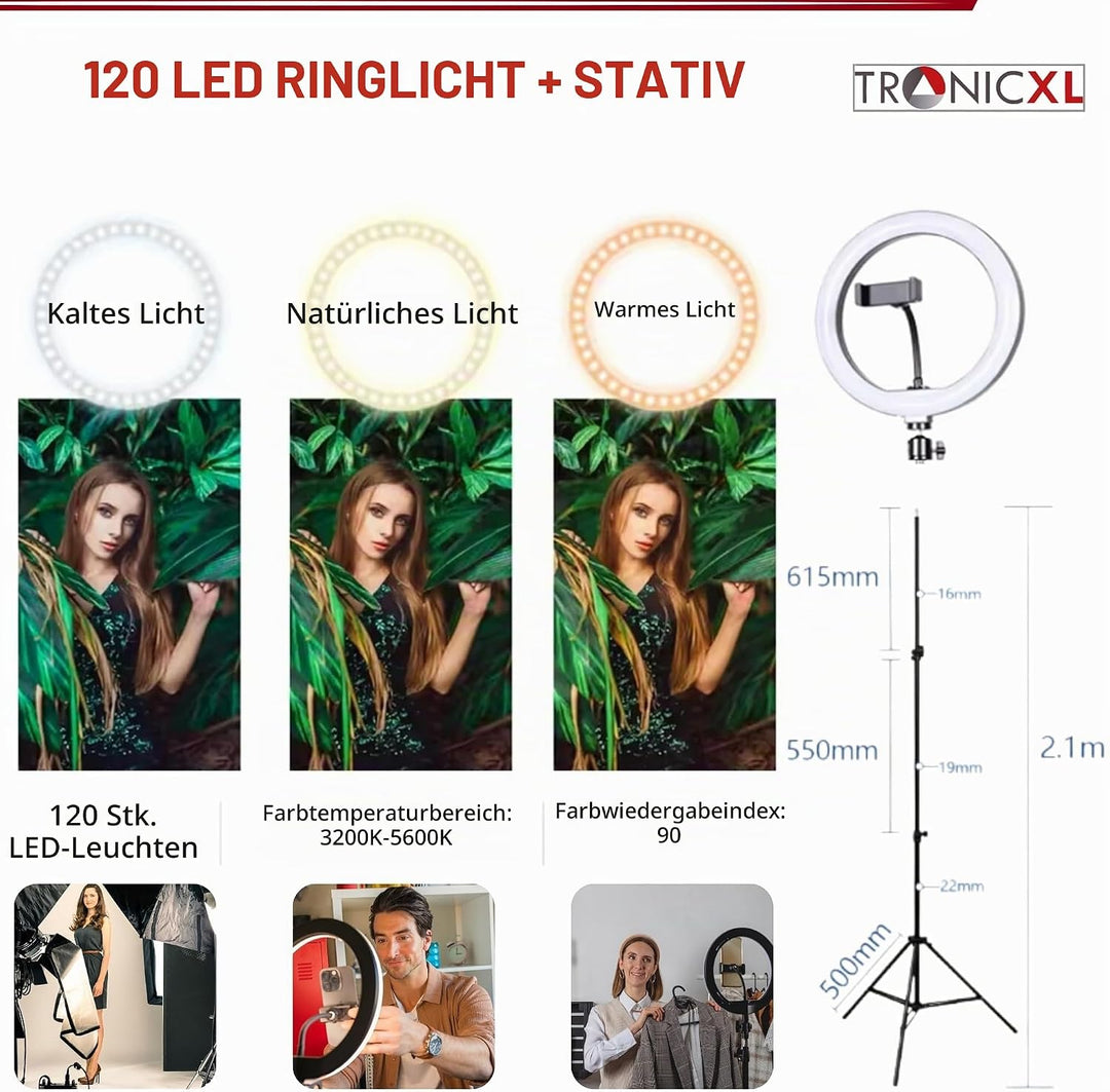 210cm Stativ + XXL Ringlicht Ring Light mit Handyhalter Tripod Beauty Licht Kamerastativ Smartphone