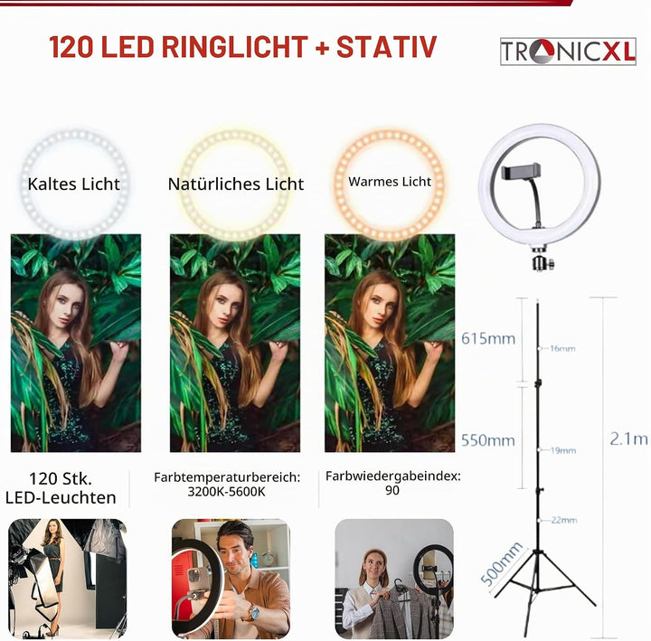 210cm Stativ + XXL Ringlicht Ring Light mit Handyhalter Tripod Beauty Licht Kamerastativ Smartphone