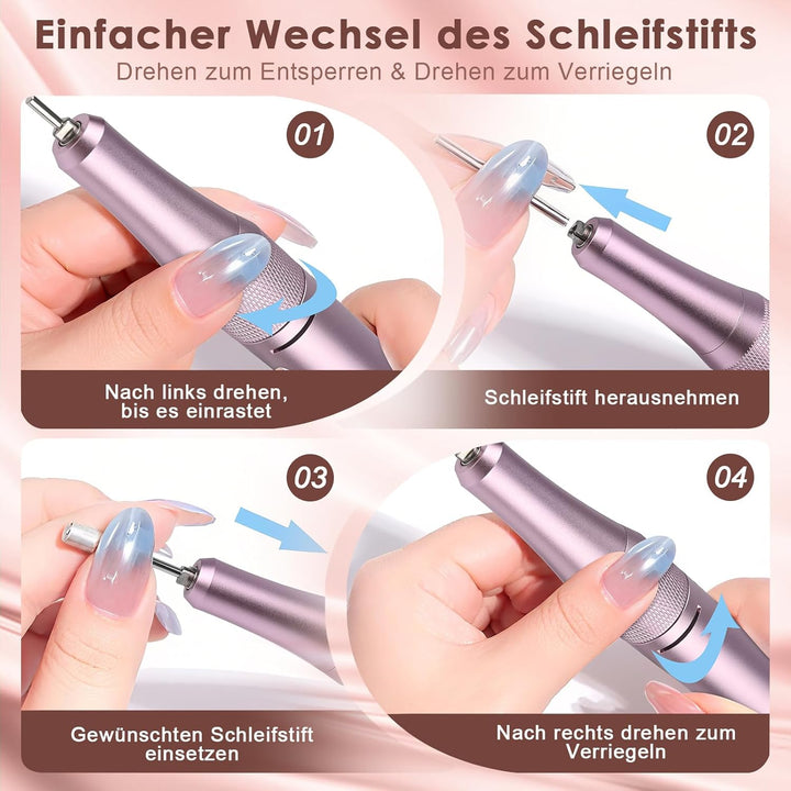 Elektrische Nagelfeile Nagelfräser für Gelnägel 12 in 1 Nagelfräser Professionell ,40000U/Min,LCD Ma