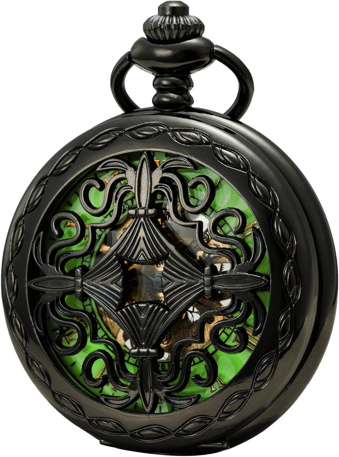SEWOR Mens Luminous Dial Hand Wind Mechanical Pocket Watch with Brand Leather Gift Box (Stand Up Bla