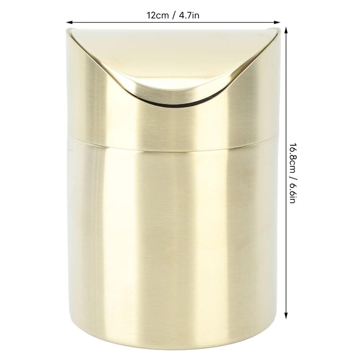 Mini Mülleimer, 16.58×12cm Edelstahl Mülleimer mit Schwing Deckel Gold Kleiner Desktop Abfallkorb fü