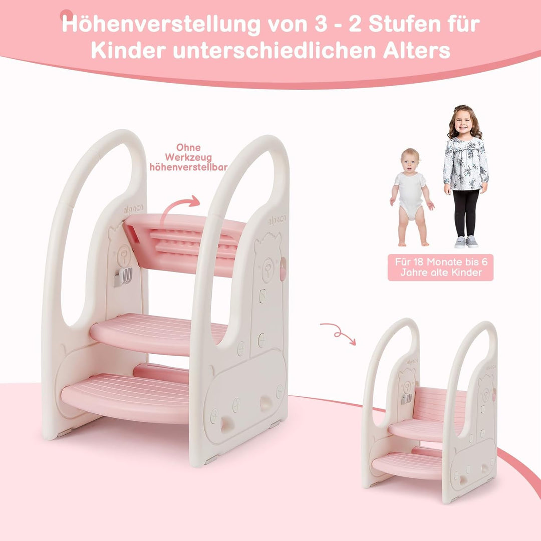 Onasti Tritthocker für Kinder, Dreistufiger Höhenverstellbar Tritt-Schemel Kinderschemel für Baby, B