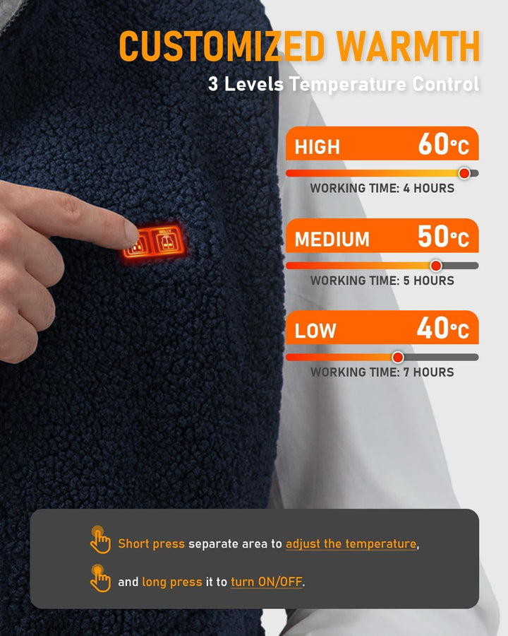 Beheizbare Weste,USB Heizweste herren damen, Wärmeweste mit 12000mAh Akku,Polar-Fleecejacke mit 6 He