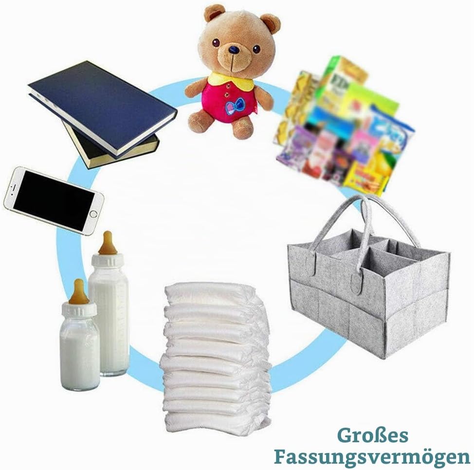 Copiel Windel Organizer, tragbare Wickeltasche Filz Baby Windel Organizer mit austauschbaren Fächern