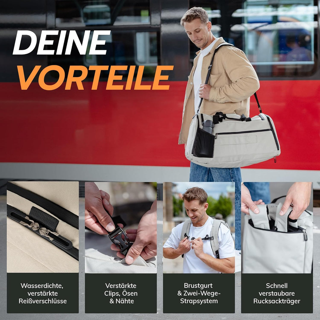 Sporttasche [RECYCELTES PET] 50L –Gym Bag und Rucksack in Einem –wasserdichte Trainingstasche Herren