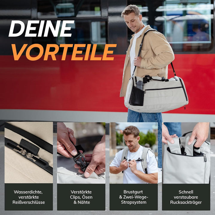 Sporttasche [RECYCELTES PET] 50L –Gym Bag und Rucksack in Einem –wasserdichte Trainingstasche Herren