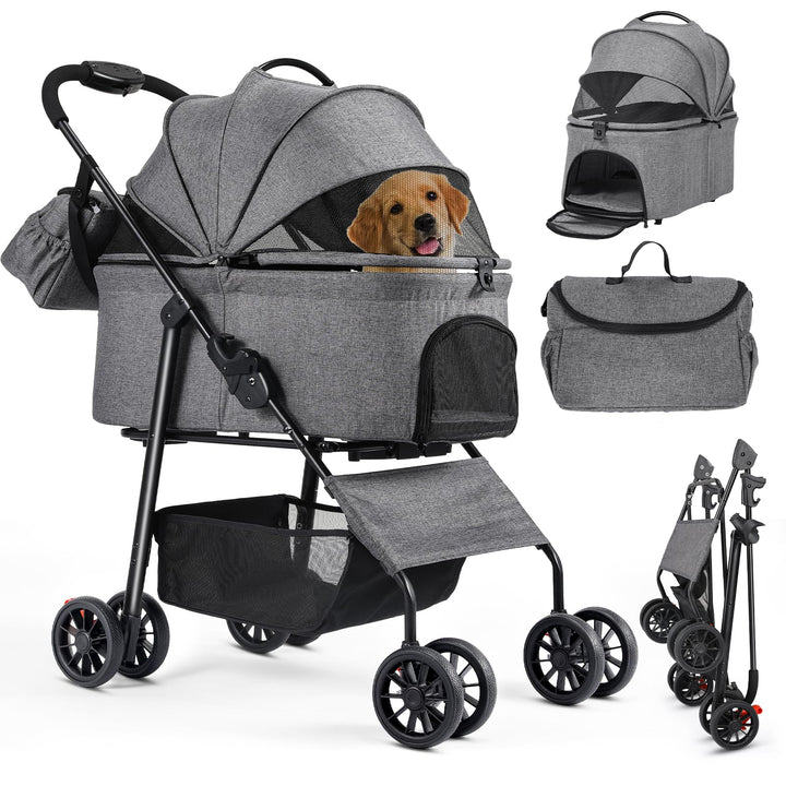 MAMIZO Hundewagen 3 in1,Hundebuggy Bis 30kg,4 Paar 360°Doppelräder,Hunde Wagen mit einer Umhängetasc