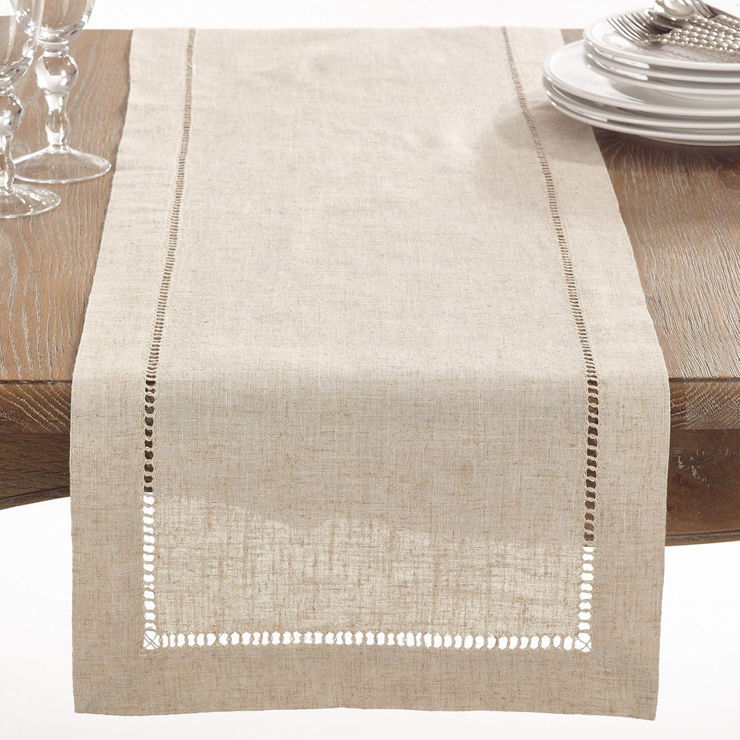 SARO LIFESTYLE 731.N1672B Toscana Collection Leinen-Mischgewebe, gesäumt, natürlich, 40,6 x 182,9 cm